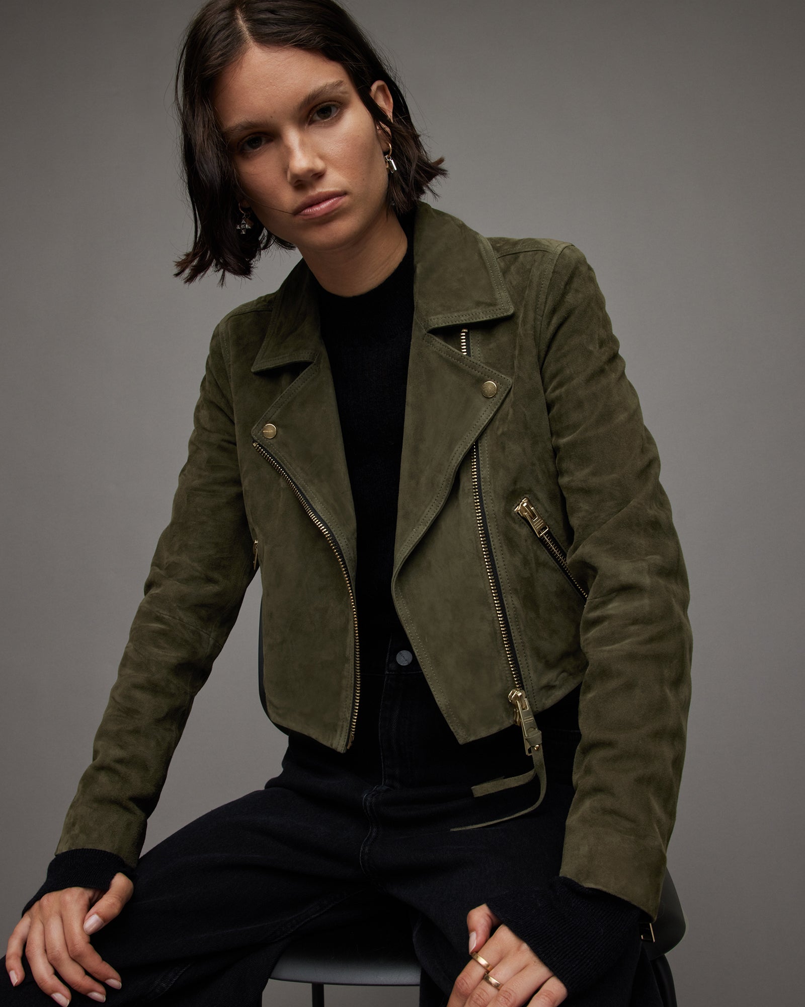 Suede Dalby Crop Biker Leather Jacket - Image 4