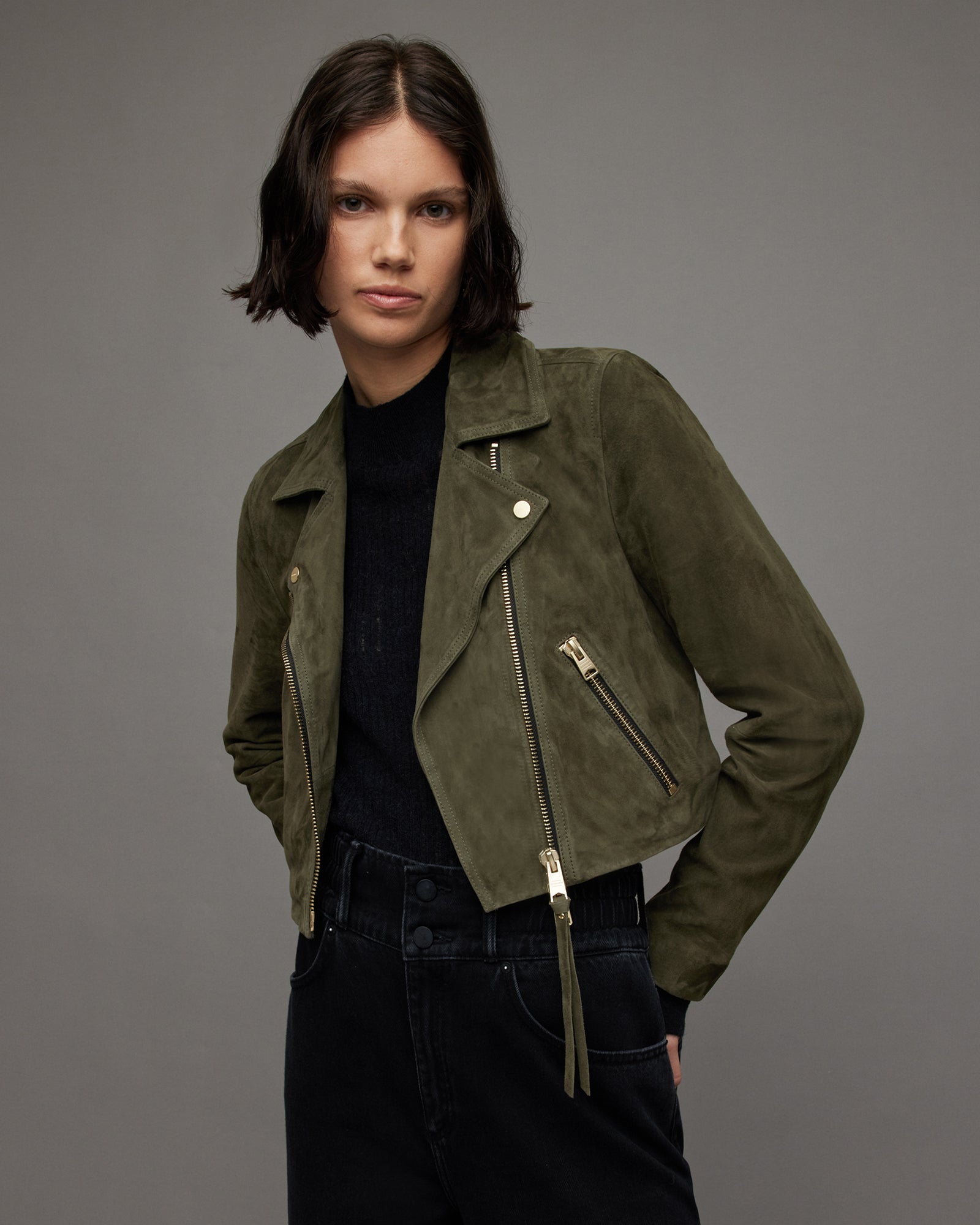 Suede Dalby Crop Biker Leather Jacket - Image 6